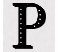 Resama Lettera decorativa da parete in metallo nero, 28 cm, visiva 3D, grande alfabeto decorativo da appendere per soggiorno, camera da letto, ufficio, casa, feste (P)