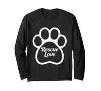 Rescue Love Elegante Script Inside Bright Paw Outline Graphic Maglia a Manica