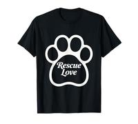 Rescue Love Elegante Script Inside Bright Paw Outline Graphic Maglietta