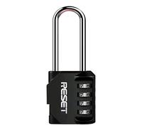 RESET-060 Lucchetto a 4 cifre, arco lungo, nero, 1 pz | Lucchetto a 4 cifre reimpostabile con arco lungo; arco 0,6 cm, larghezza interna 1,9 cm e altezza totale 11,6 cm.