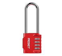 RESET-060 Lucchetto a 4 cifre, arco lungo, rosso, 1 pz | Lucchetto a 4 cifre reimpostabile con arco lungo; arco 0,6 cm, larghezza interna 1,9 cm e altezza totale 11,6 cm.