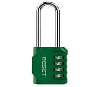 RESET-060 Lucchetto a 4 cifre, arco lungo, verde, 1 pz | Lucchetto a 4 cifre reimpostabile con arco lungo; arco 0,6 cm, larghezza interna 1,9 cm e altezza totale 11,6 cm.