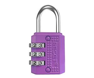 RESET -071 - Lucchetto a combinazione a 3 cifre, compatto e ripristinabile, per mini armadietto, lucchetto da viaggio, diario, bagagli, valigia, zaino, viola, confezione da 1