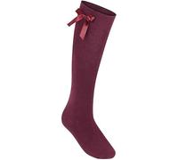 reshmena® Calzini alti al ginocchio per ragazze, calzini in cotone con fiocchi soffici per il rientro a scuola, uniformi per feste, calzini lunghi per bambini (1 paio), Bordeaux, 2-3 Years