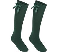 reshmena Calzini alti al ginocchio per ragazze, calzini in cotone con fiocchi soffici per il rientro a scuola, uniformi per feste, calzini lunghi per bambini (1 paio), Verde, 4-6 Years