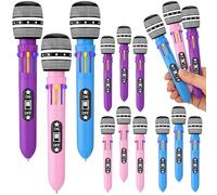 Resholder 12 penne a sfera K-pop con microfono, multicolore, 0,7 mm, 10 in 1, penne colorate con microfono per karaoke anni '80 e '90, forniture per feste di compleanno