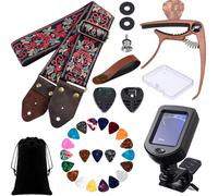 Resholder Kit di 31 accessori per chitarra acustica, con tracolla per capotasto, accordatore, plettri, porta plettri e custodia, regalo ideale per uomini, donne, giocatori, principianti e