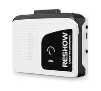 Reshow Riproduttore di cassette portatile, registratore di cassette MP3, microfono integrato, alta voce, musica audio tramite USB, registrazione inversa su cassetta con suono estremo Bianco