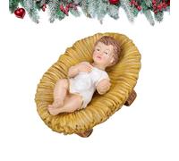 Resin Baby Jesus Figurine in Manger | Christ Nativity Scene Figurines | Christmas Sculpture for Indoor Holiday Decoration, Home, Church, Mantle, Tabletop Display, Handcrafted