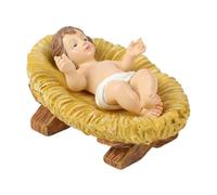 Resin Baby Jesus Figurine in Manger | Christ Nativity Scene Figurines | Christmas Sculpture for Indoor Holiday Decoration, Home, Church, Mantle, Tabletop Display, Handcrafted