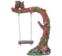 Resin Owl Swing Figurine, Small Sculpture for Nightstand, Desk, Bookshelf, Windowz, Cabinet, Garden, Patio, Table, Cute Decor Accent for Home, Offices, Yard, Outdoor Display