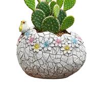 Resin Plant Pots - Cracked Egg Shell Design Decorative Planter With Drainage Hole | Cute Flower Pot For Indoor Outdoor Garden Living Room Office Balcony Porch Use