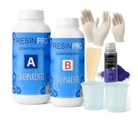 Resin Pro® 800 gr resina epossidica trasparente + set per mescolare - guanti, bastoncini, bicchiere in silicone + VIDEO CORSO OMAGGIO