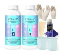 Resin Pro ® Kit in resina epossidica trasparente 500 Gr per la creazione di gioielli con guanti, bastoncini, bicchieri, pigmento + VIDEO CORSO OMAGGIO, Resina per principianti