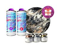 Resin Pro® RESINA EPOSSIDICA TRASPARENTE PER ARTISTI 1.6 KG + 3 PIGMENTI METALLICI ALLUMINIO, ORO, RAME + TELA ROTONDA IN REGALO - IDEALE PER RESIN-ART