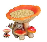 Resin Statue With Bird Feeder - Resin 9.3x9.5x10cm | Hedgehog Mushroom Figurine Sculpture | Space-Saving Outdoor Feeder For Birds, Squirrels, Rabbits | Garden, Lawn, Balcony, Courtyard, Patio