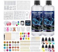 Resina Epossidica Trasparente 600ml,Kit Resina Epossidica Completo,Compreso Stampi per Resinas Epossidicas,Pigmenti Coloranti, Starter Kit per Creare dei Portachiavi,per la Creazione di Gioielli