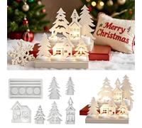 Resina Natalizi Stampo in Silicone, Stampo Casa Albero Di Natale Per Candele da 7 Pezzi, Stampi in Silicone Per Gesso con Base Stampo, Per Decorazioni in Gesso Progetti Fai Da Te Addobbi