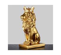 Resina Nero Bianco Corona Leone Scultura Statua, Statua Leone d'oro, Figura Animale Resina Moderna Bianco/Nero Decorazione Scultura Artigianato Scrivania Casa,d'oro