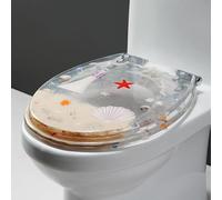 Resina Trasparente Sedile WC Muto Copriwater E Copri A Forma di U/V/O Universale Acciaio Inossidabile Raccordi Cerniera,Facile da Pulire,Chiusura Rallentata,ASSE WC,Toilet Seat Bagno H,42×36CM