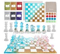 Resiners Stampi Resina Scacchi, Pedine e Scacchiera Silicone 3D | Kit Stampi Scacchi DIY 25 Pezzi con Stampi Silicone 3D Resistenti, Polveri Mica e Borsa Portaoggetti