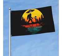 Resistente Ai Raggi Uv Bandiera Da Giardino Ufo Alien And Bigfoot Moon Bandiera Stampata Decorazione Striscione Da Giardino Per Feste, La Fattoria All'Aperto, Barca, 3X5 Ft