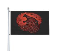Resistente Ai Raggi Uv Bandieras Pirati 90X150Cm Viking Old Norse Mythology Rune Odin Wolf Bandiera Da Cortile Colore Vivido Bandiera Personalizzata Per La Fattoria All'Aperto, Giardino, Camion