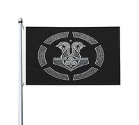 Resistente Ai Raggi Uv Bandierine 90X150Cm Viking Norse Hammer Mythology Pagan Rune Bandiera Da Cortile All'Aperto Bandieras Pirati Per Giardino, Cortile, Decorazione Domestica