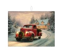 Resistente Al Calore Tappetino Assorbente Red Truck Rustic Winter Scene Holiday Tappetini Per Lavello Da Cucina Riutilizzabile Tappetino Per Asciugatura Per Piatti Tazza 46X61cm