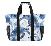 Resistente all'acqua pieghevole delle borse di utilità della tartaruga del fiore blu con il totalizzatore della borsa da spiaggia delle maniglie, Tartaruga fiore blu, 1 size, Moda