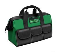 Resistente borsa porta attrezzi verde da 33 cm realizzata in tessuto Oxford denso per elettricisti con design multi tasca e maniglia per il trasporto forte