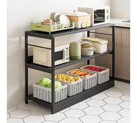 Resistente scaffale da cucina a 3 livelli, grande capacità, per microonde e forno, multifunzione, nero, 80 x 35 x 100 cm, perfetto per uso domestico e in cucina