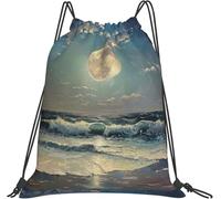 Resistente Zaino con Coulisse Moon And Sea Print Portatile Zaino per Bambini 36x42cm per Sport all'aperto,Viaggi Brevi,Allenamento
