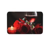 Resistente Zerbino Esterno Red Roses Wine Glass and Candle, Tappetino porta, Ingresso, Interno, Casa, Lavabile Tappeto da Esterno 40X60cm