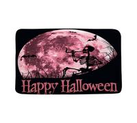 Resistente Zerbino Funny Skull Halloween Skeleton Gothic Moon Bat Scary Spooky Mustic Day of The Dead Night Soft Plush Tappeto per porta d'ingresso Tappetino WC 40×60cm per Corridoio,Cucina