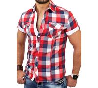 Reslad, camicia da uomo maniche corte a scacchi, camicia per il tempo libero, aderente, camicia a scacchi RS 7065 Rot S