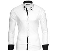 Reslad, camicia da uomo, slim fit, contrasto, camicia a manica lunga, Alabama RS 7050 bianco-nero S