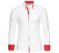 Reslad, camicia da uomo, slim fit, contrasto, camicia a manica lunga, Alabama RS 7050 bianco-rosso L