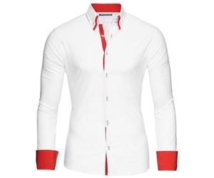 Reslad, camicia da uomo, slim fit, contrasto, camicia a manica lunga, Alabama RS 7050 bianco-rosso L