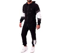 Reslad Tuta sportiva da uomo, tuta da jogging, per il tempo libero, pantaloni da jogging e cappuccio con zip, set RS-5087, nero-bianco, M