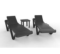 resol grupo Garbar Master-Andorra Set 2+1 Sdraio-Tavolino da esterno | giardino, terrazza, balcone, spiaggia, piscina | design, leggero, impilabile, reclinabile, ruote, Sottobicchieri | Antracite