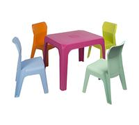 resol grupo Jan Set per Bambini con 4 sedie Interni ed Esterni, Giardino, Tavolo Fucsia + 4 Sedia Aquamint/Arancione/Lima/Blu, 4 sillas y 1 Mesa