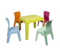 resol grupo Jan Set per Bambini Interni ed Esterni, Giardino, Tavolo Lima + 4 sedie Fucsia/Aquamint/Arancione/Blu, 4 sillas y 1 Mesa