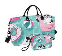 Resort Law - Borsa da viaggio grande con cani da combattimento con fenicotteri borsa da viaggio per weekender, borsa da allenamento sportiva con tracolla regolabile per viaggi pieghevole, Resort Law