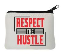Respect The Hustle - Portamonete in neoprene con grafica rossa, 10 x 11 cm, colore: Bianco