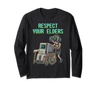 Respect Your Elders Retro Computer Gamer Boy Funny VR Gaming Maglia a Manica