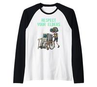Respect Your Elders Retro Computer Gamer Boy Funny VR Gaming Maglia con Maniche Raglan