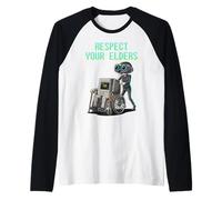 Respect Your Elders Retro Computer Gamer Girl Fun VR Gaming Maglia con Maniche Raglan