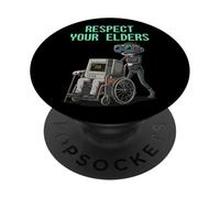 Respect Your Elders Retro Computer Gamer Girl Fun VR Gaming PopSockets PopGrip Adesivo
