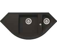Respekta Atlanta Lavello in Granito Massiccio Nero/Lavello da incasso a 1,5 vasche da 110,5 x 52 cm/Lavello adatto a basi da 90 cm di larghezza/Made in Germany